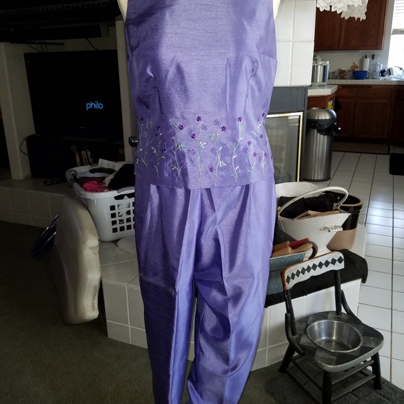 VTG 90's pretty lavender floral pantsuit Bx2 - Picture 2 of 8